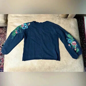 ZARA TRAFALUC Embroidered Sweatshirt Balloon Sleeve Women’s Size Small